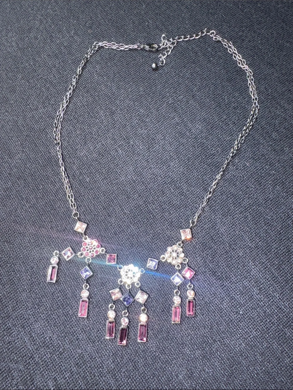 Silver-Tone Pink & Purple Crystal Statement Necklace